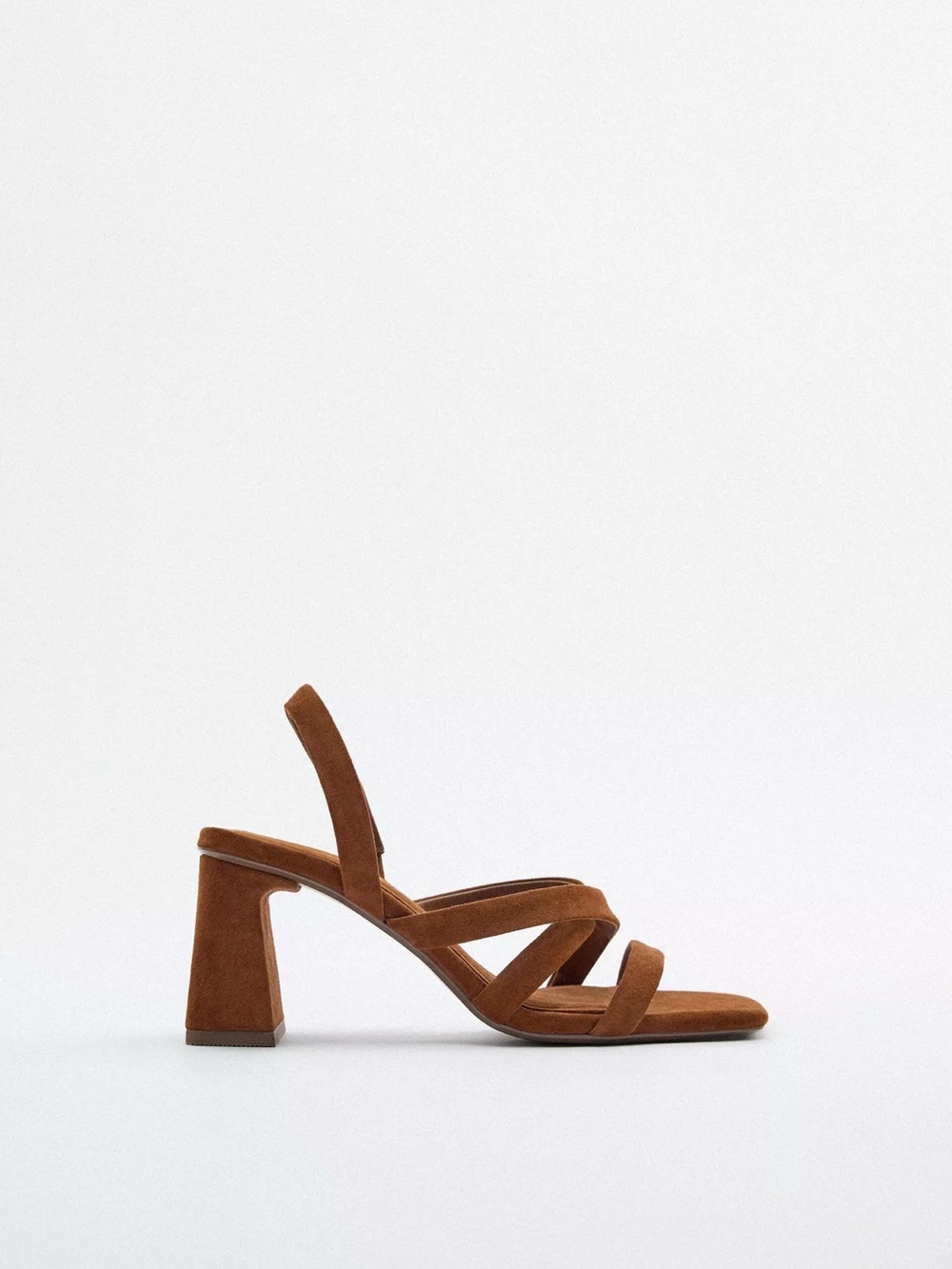 Zara Brown Suede Strappy Block Heel Sandals